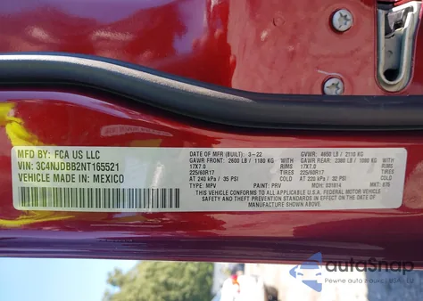 2022 Jeep Compass Latitude 4X4 из США, поврежденный, VIN 3C4NJDBB2NT165521